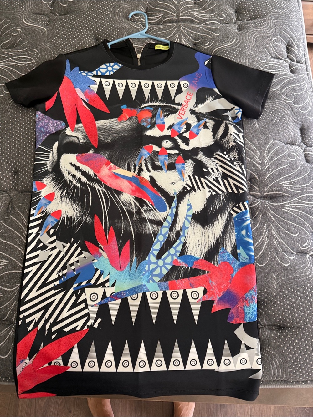 Versace Jeans Collection Black Graphic Tiger Print Short Sleeve Dress